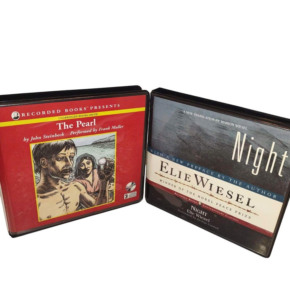 John Steinbeck The Pearl & Elie Wiesel Night Unabridged Audiobooks 7 CD Y2K 90s